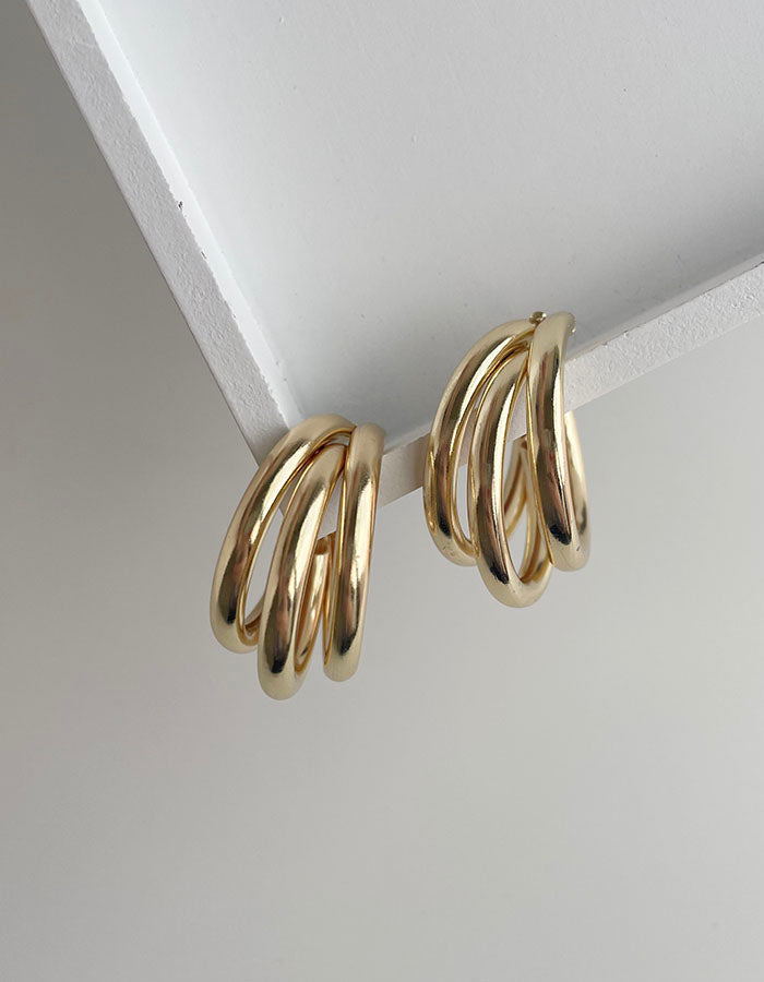 金屬多層次耳環 - 925純銀針