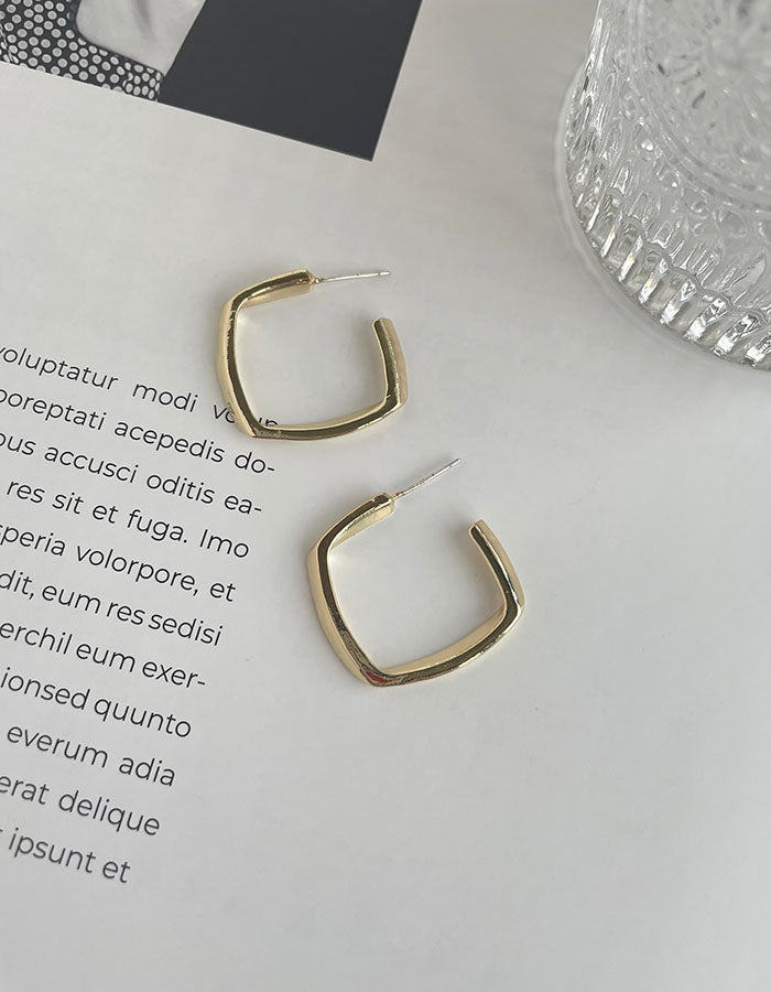 方形金屬耳環 - 銀針