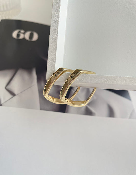 方形金屬耳環 - 銀針