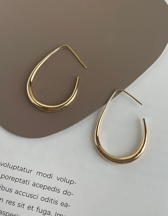 簡約金屬水滴耳環 - 925純銀針