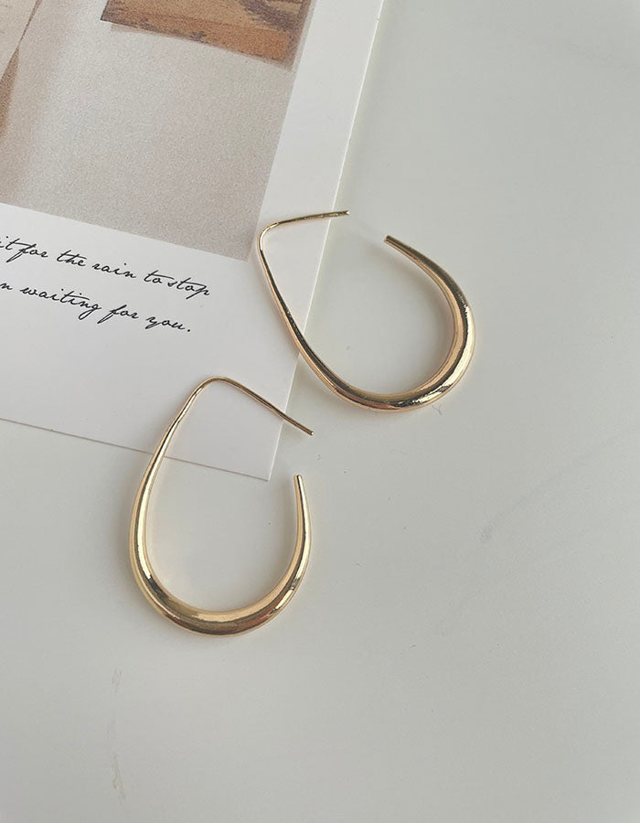 簡約金屬水滴耳環 - 925純銀針