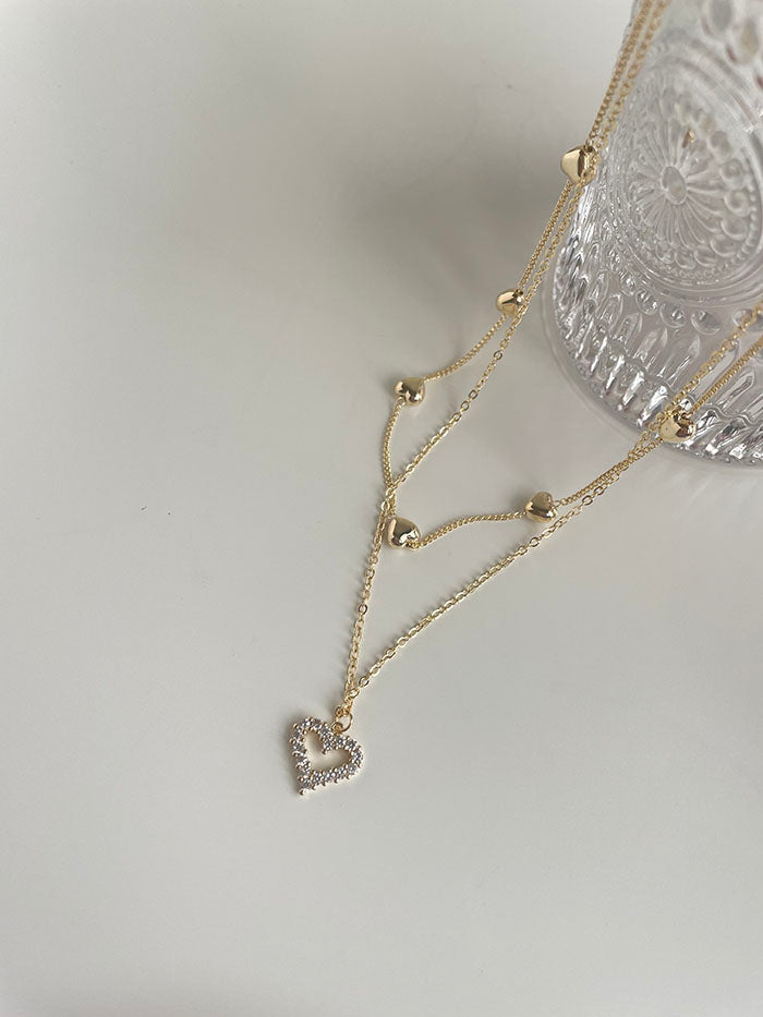 愛心鑲鑽雙層項鍊