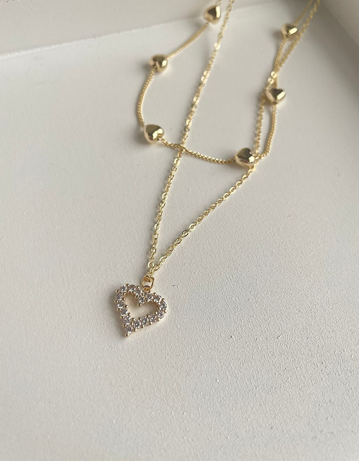 愛心鑲鑽雙層項鍊