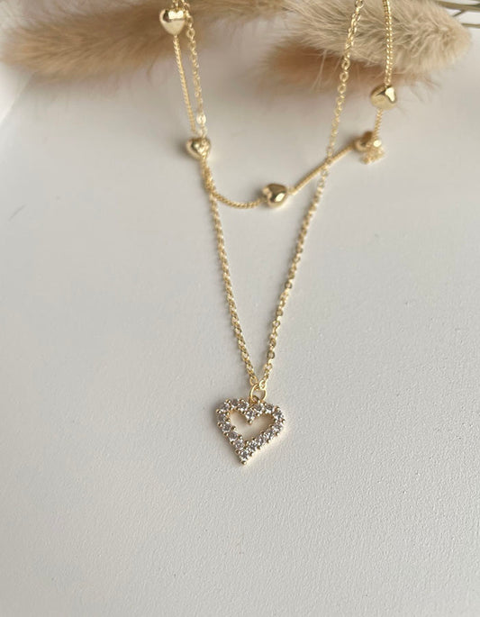 愛心鑲鑽雙層項鍊