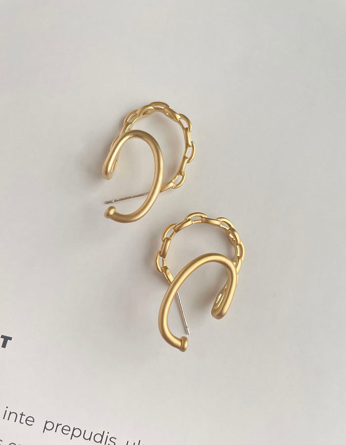 鍊條雙耳環組 - 925純銀針