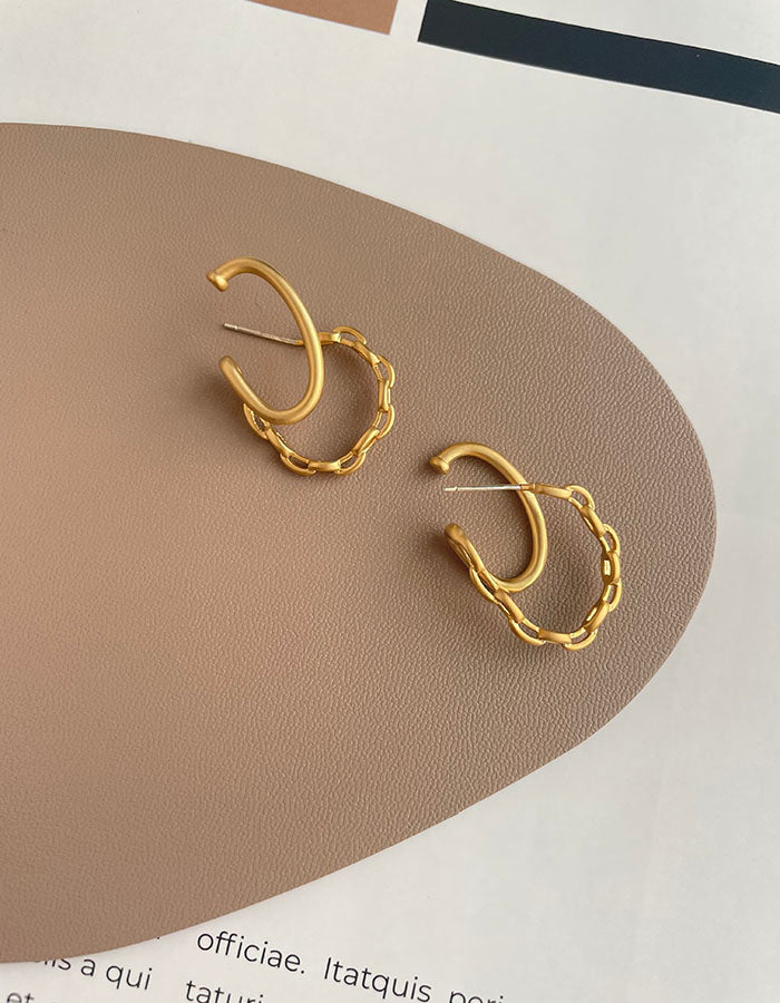 鍊條雙耳環組 - 925純銀針