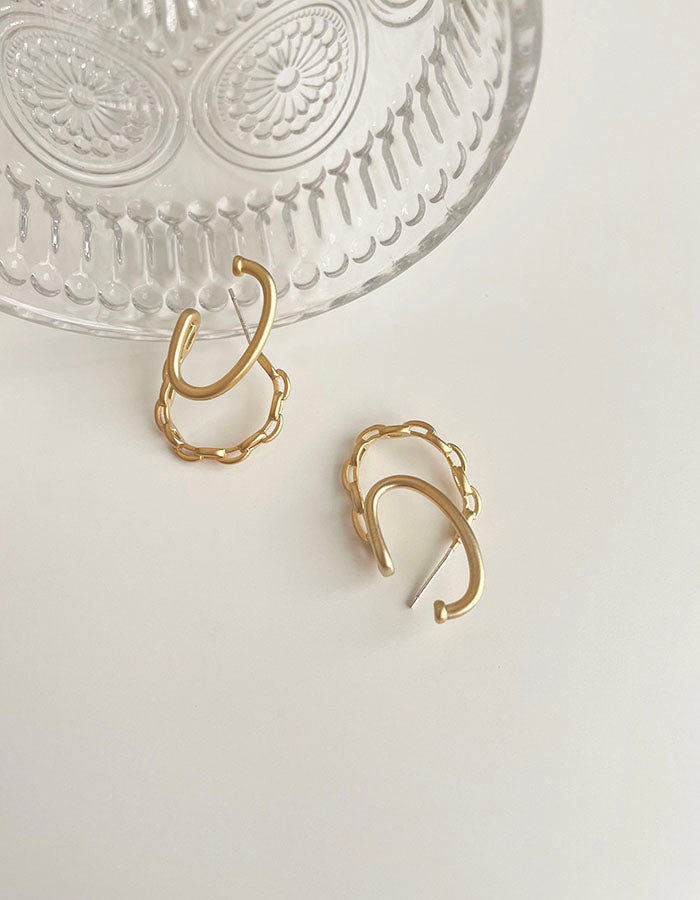 鍊條雙耳環組 - 925純銀針