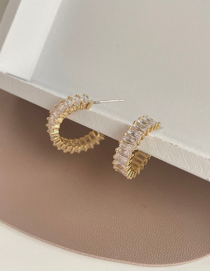 輕奢感鋯石耳環 - 925純銀針