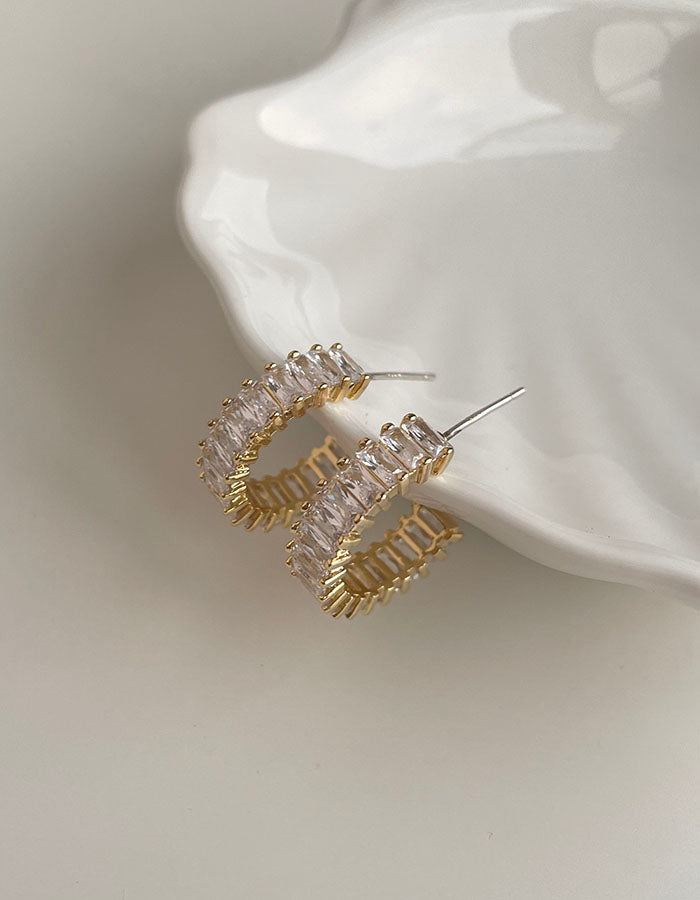 輕奢感鋯石耳環 - 925純銀針