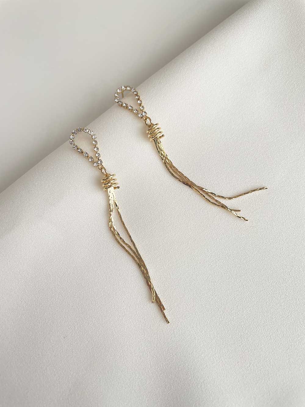 水鑽圓環流蘇垂墜耳環 - 925純銀針