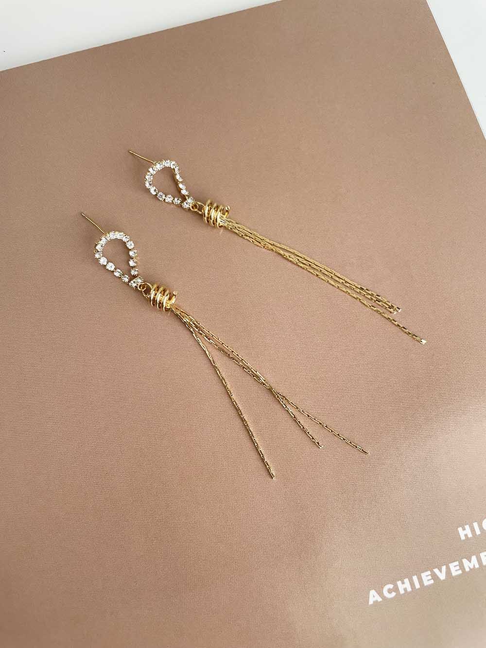 水鑽圓環流蘇垂墜耳環 - 925純銀針