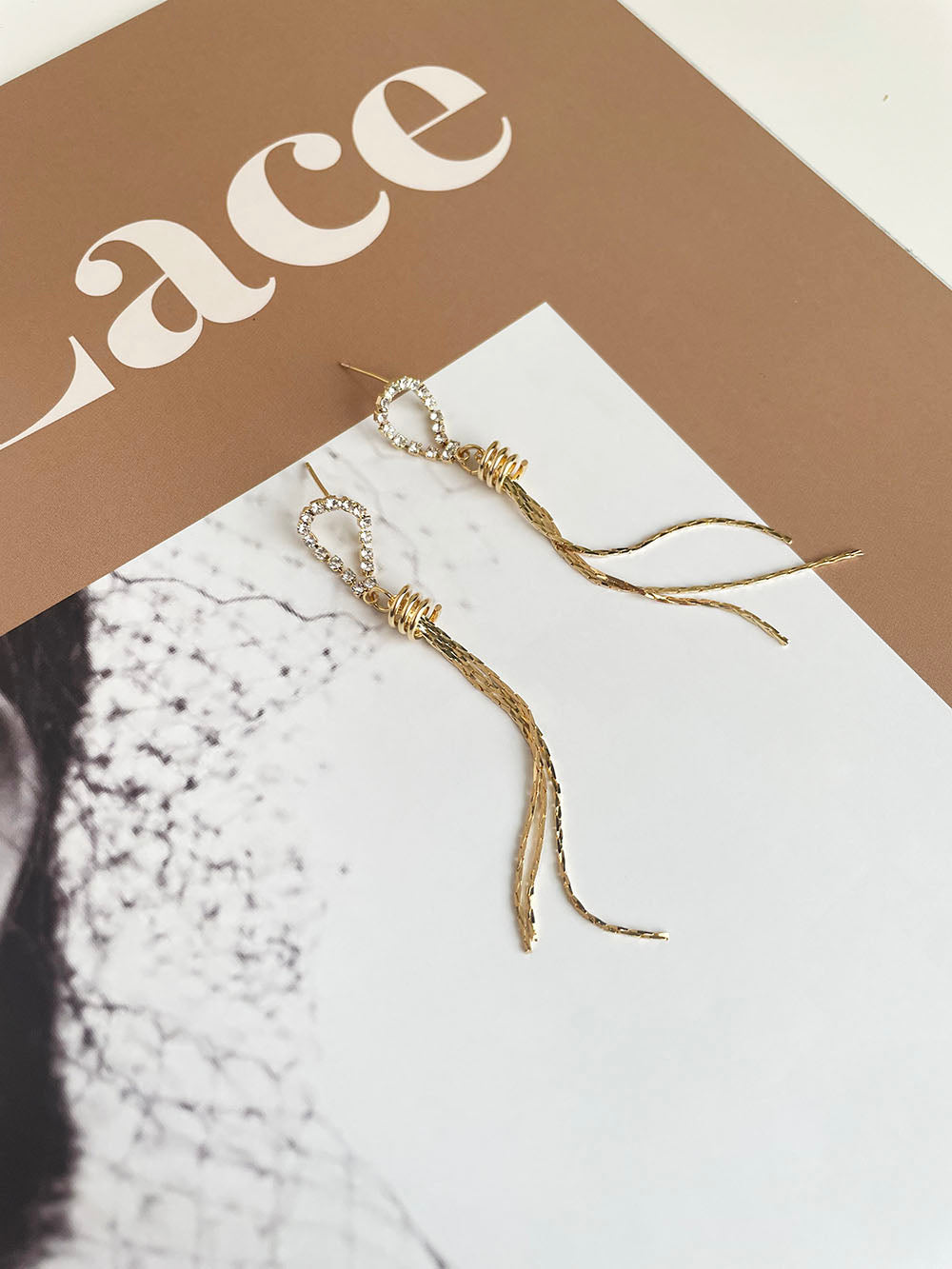 水鑽圓環流蘇垂墜耳環 - 925純銀針