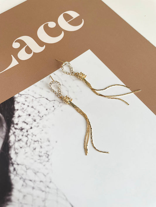 水鑽圓環流蘇垂墜耳環 - 925純銀針