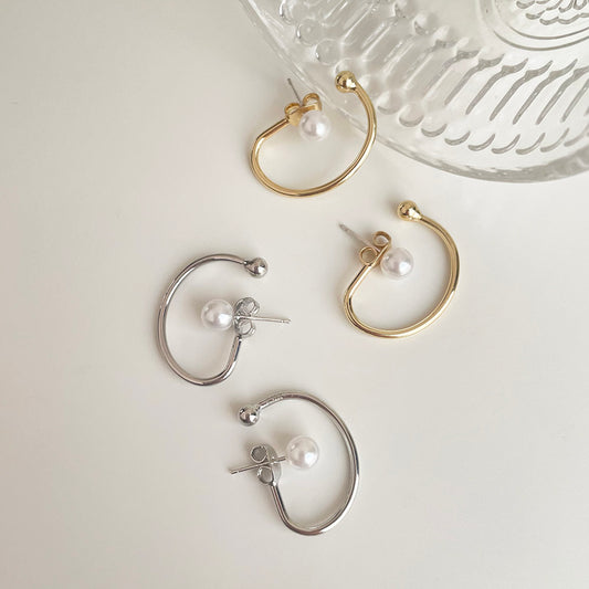 簡約感珍珠耳環 - 925純銀針