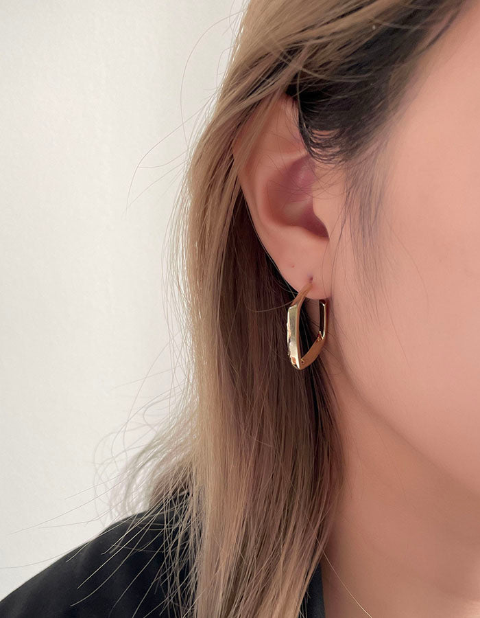 方形金屬耳環 - 銀針