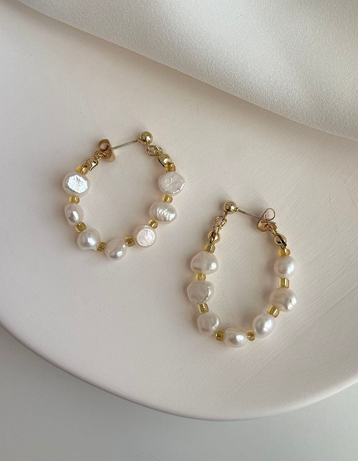 珍珠環形耳環 - 925純銀針