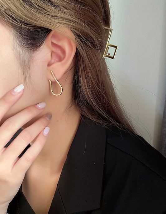 簡約大U型耳環 - 銀針
