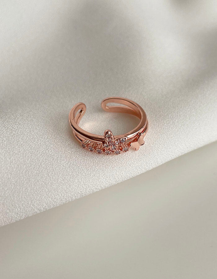 玫瑰金鑲鑽雙層蝴蝶戒指