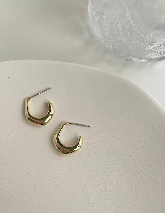 多角形C型耳環 - 925純銀針