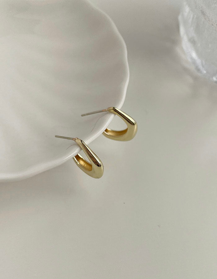 多角形C型耳環 - 925純銀針
