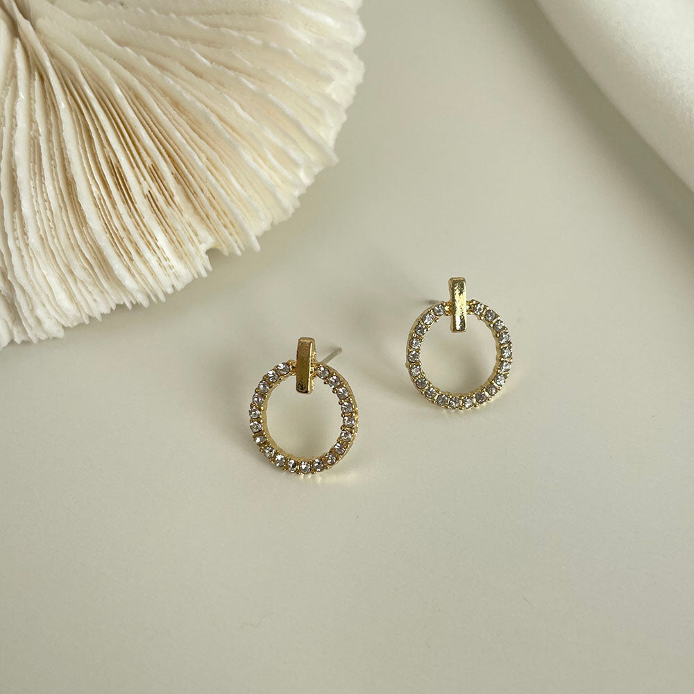 甜美圓圈鑲鑽耳環
