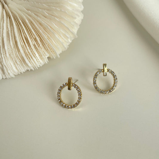 甜美圓圈鑲鑽耳環
