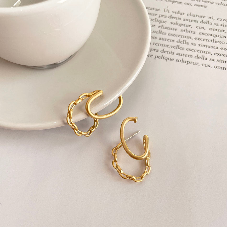 鍊條雙耳環組 - 925純銀針