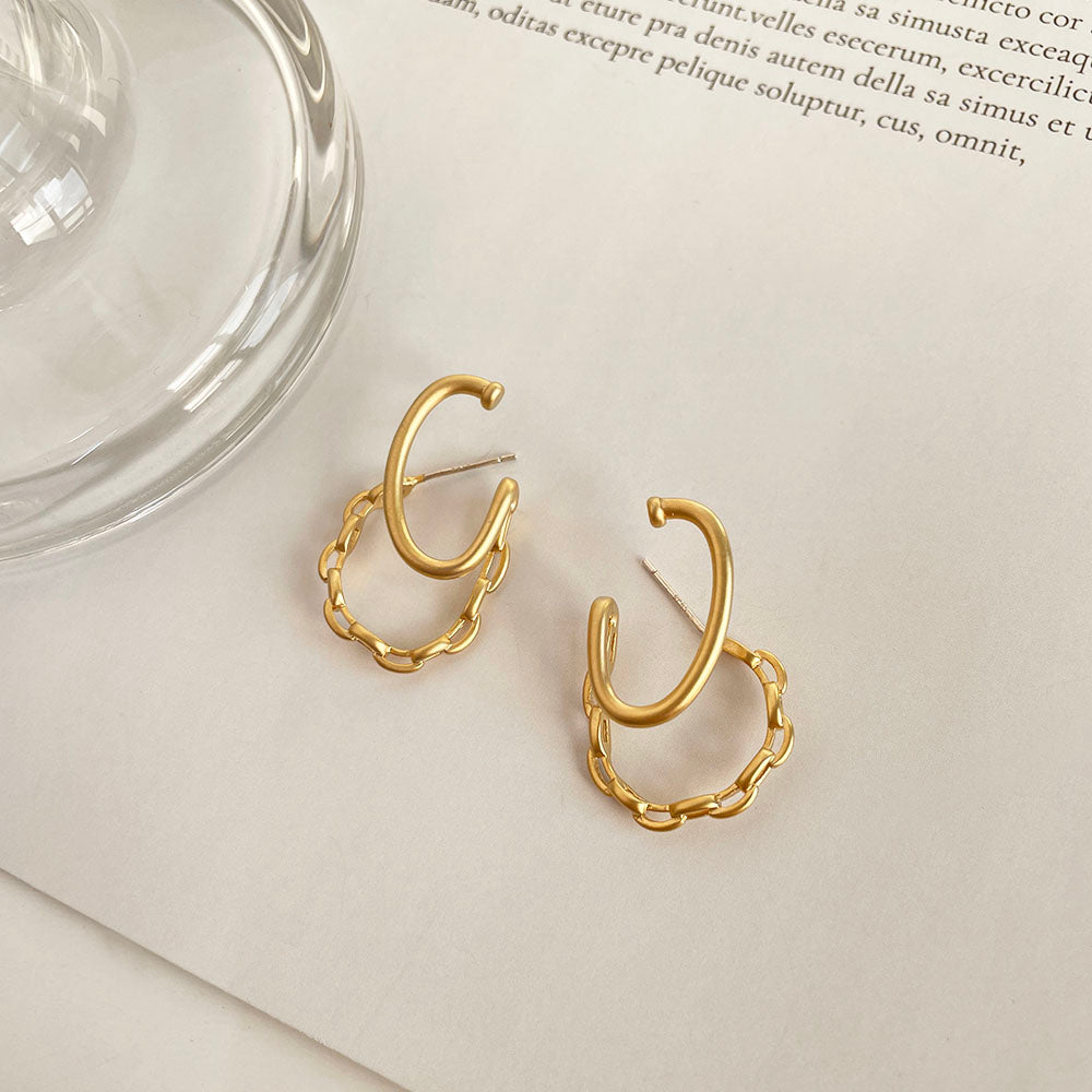 鍊條雙耳環組 - 925純銀針