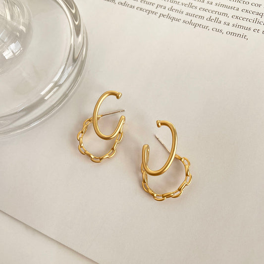 鍊條雙耳環組 - 925純銀針