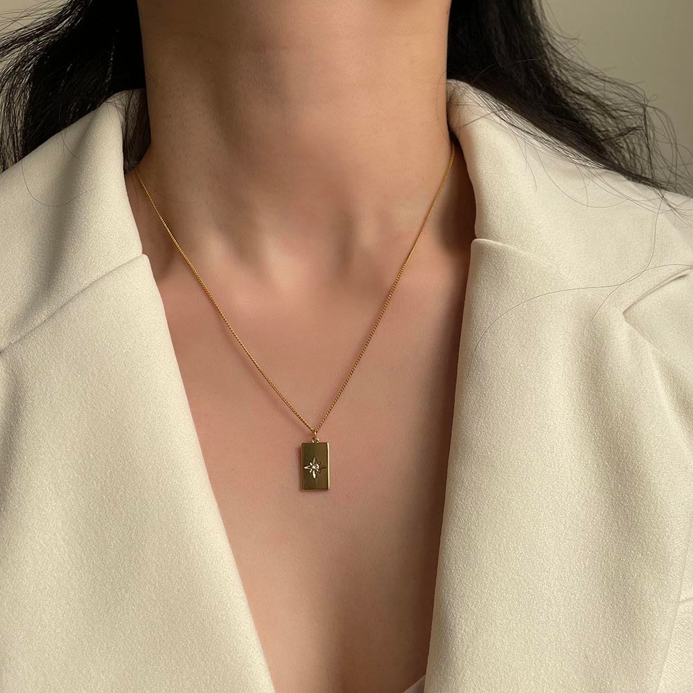 簡約星芒鑲鑽吊牌項鍊