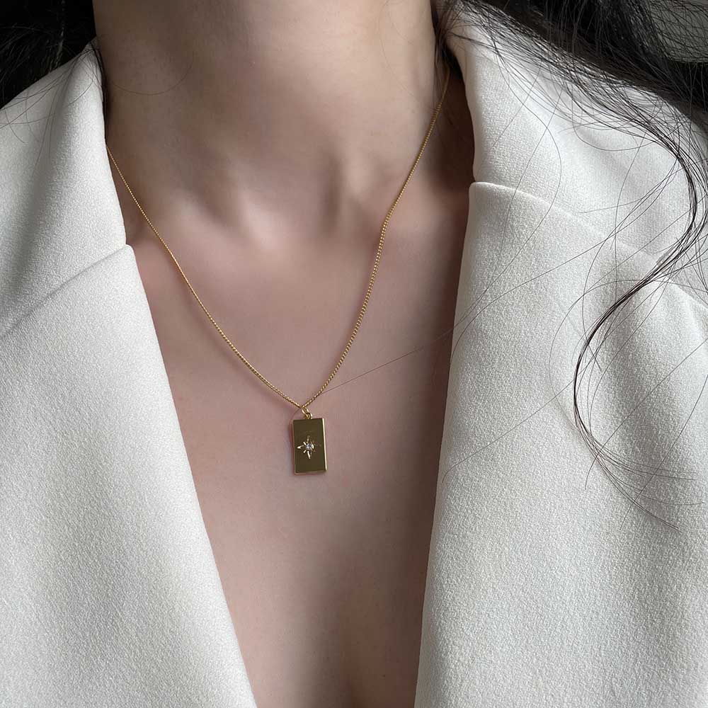 簡約星芒鑲鑽吊牌項鍊