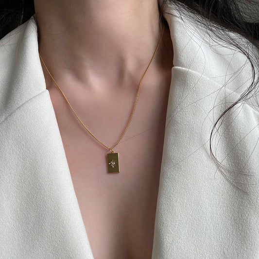 簡約星芒鑲鑽吊牌項鍊