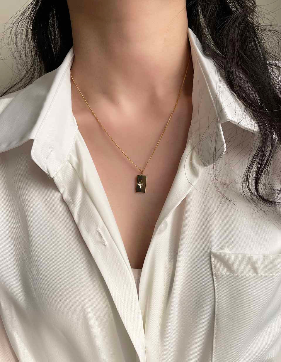 簡約星芒鑲鑽吊牌項鍊