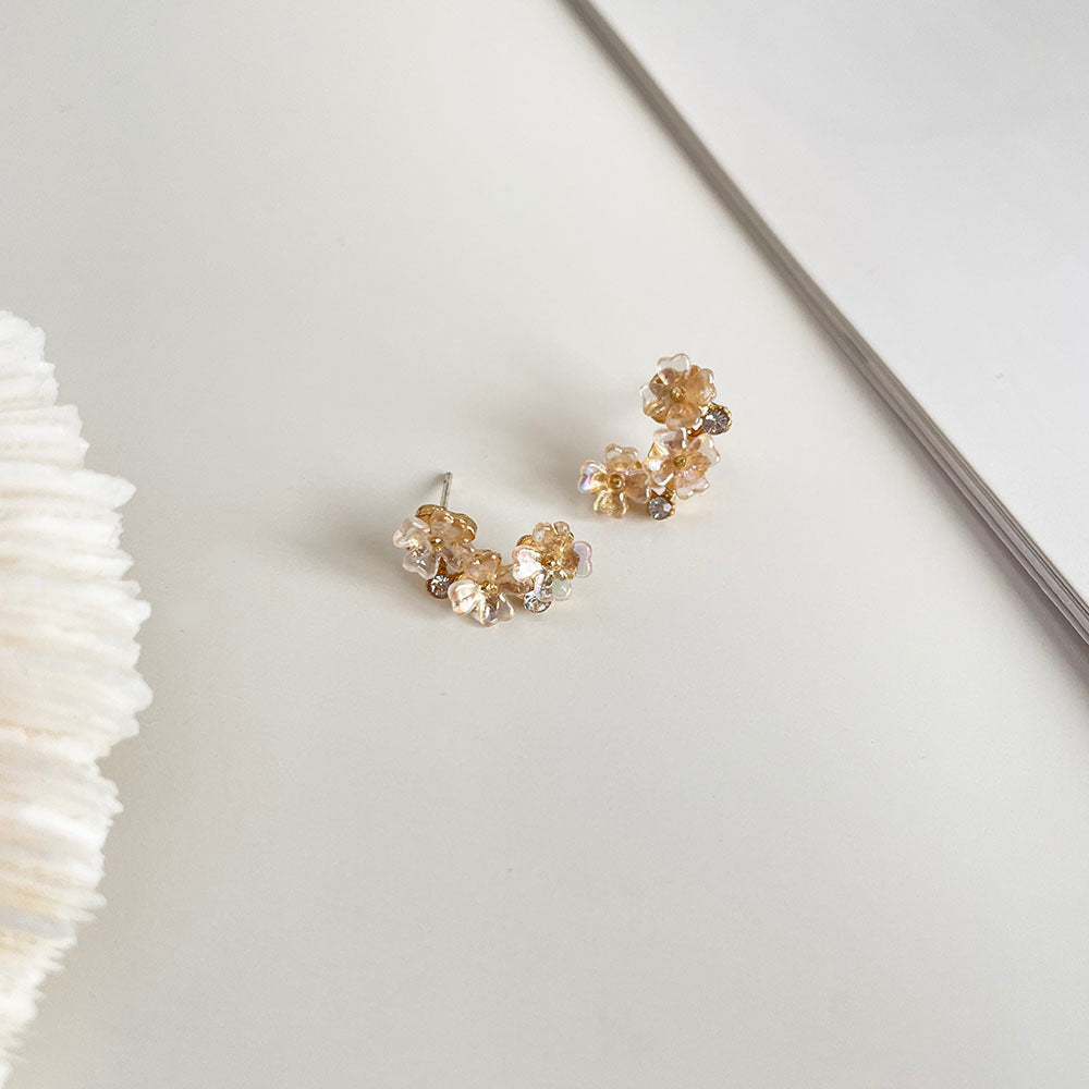 鑲鑽花朵耳環 - 925純銀針