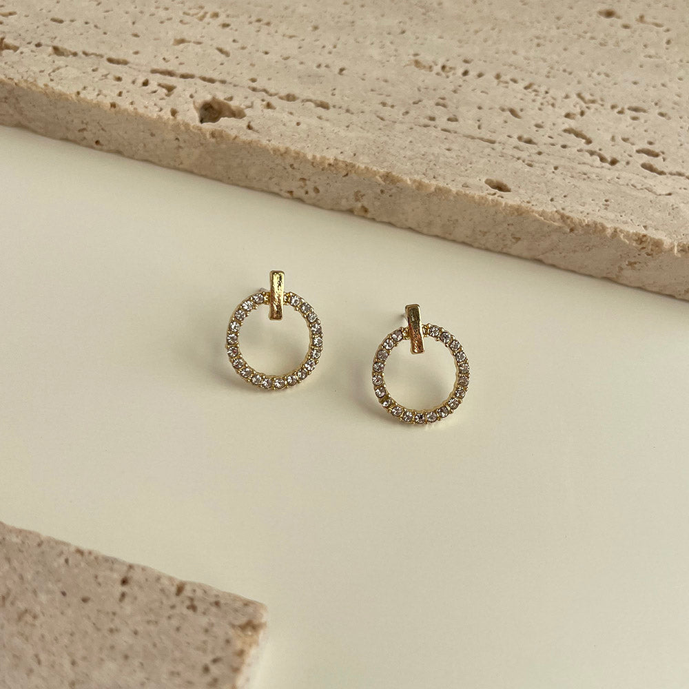 甜美圓圈鑲鑽耳環