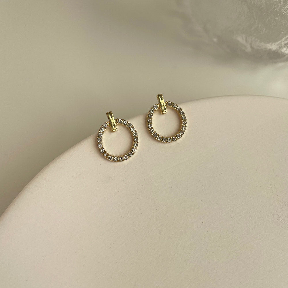 甜美圓圈鑲鑽耳環