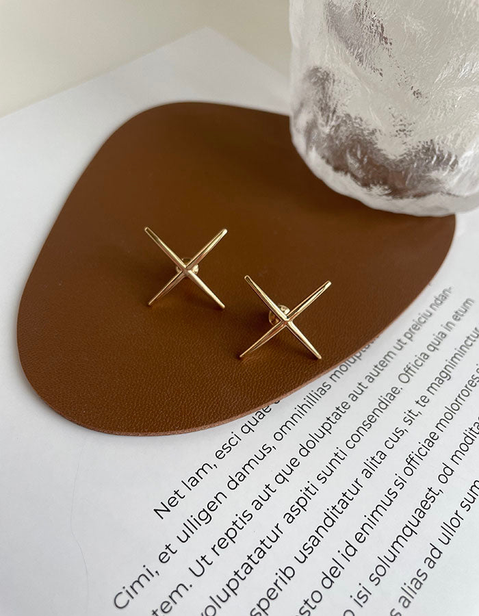 簡約金屬X耳環 - 925純銀針