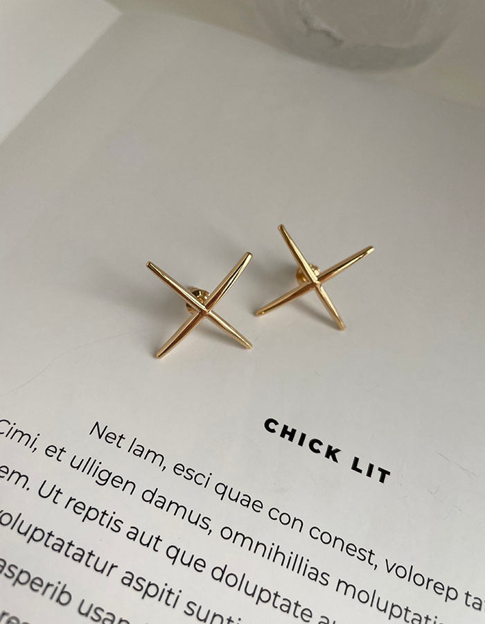 簡約金屬X耳環 - 925純銀針