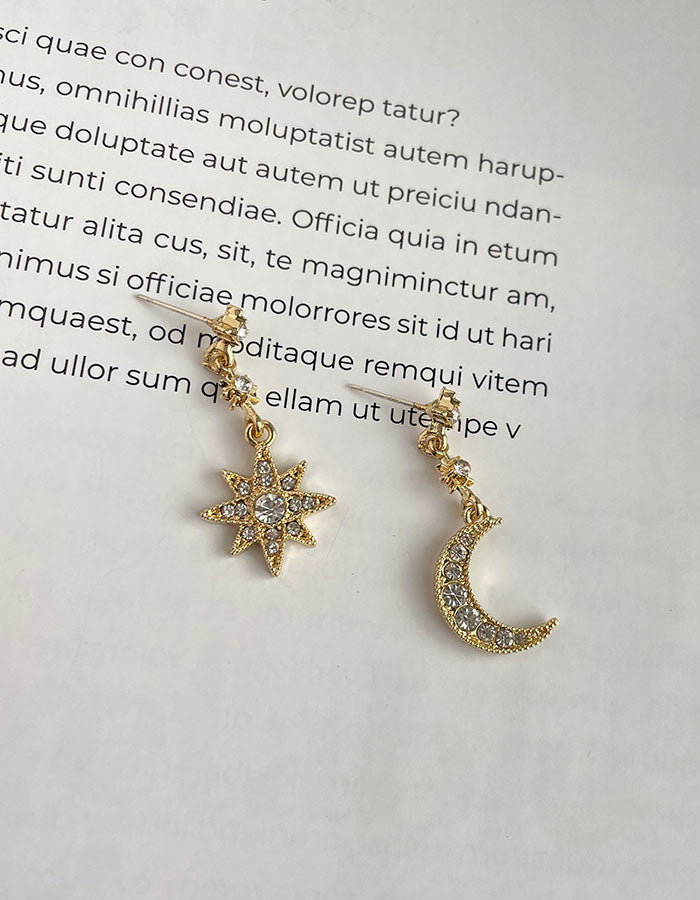 閃耀星星月亮鑲鑽耳環