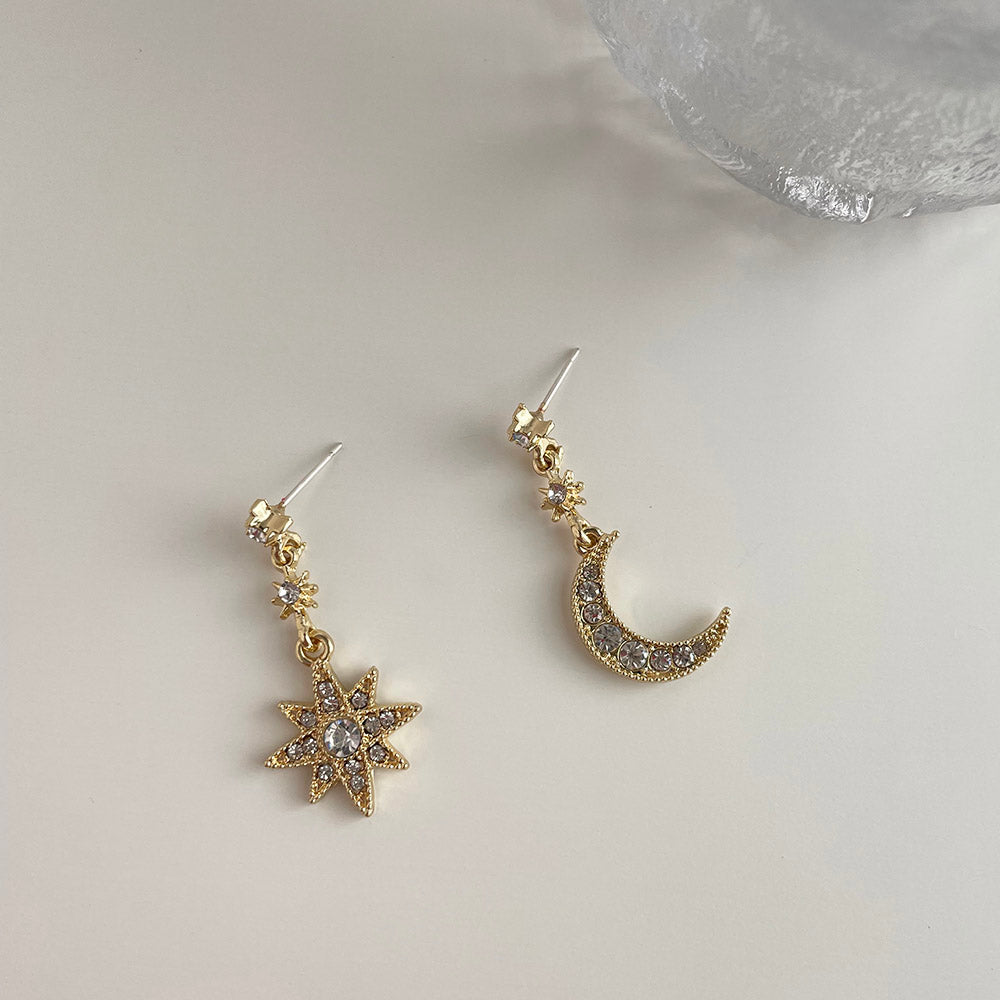 閃耀星星月亮鑲鑽耳環