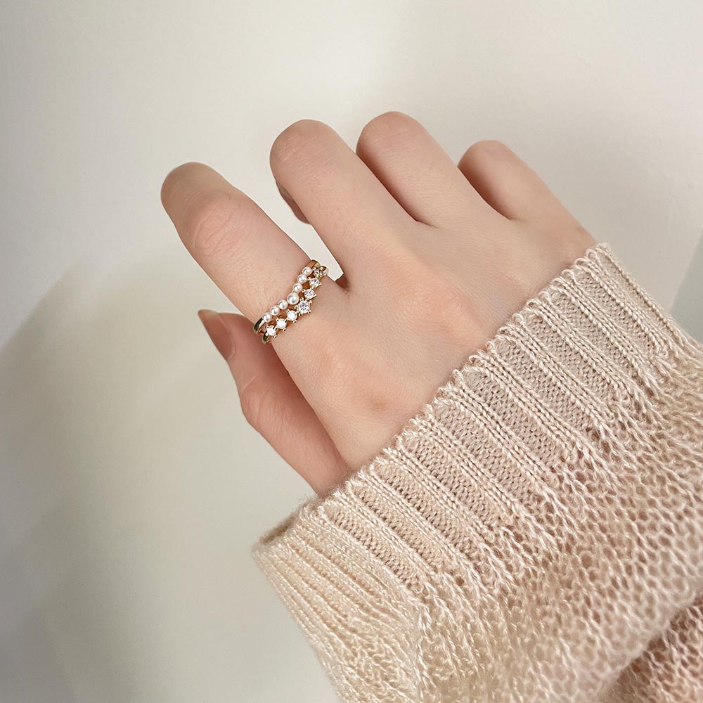 珍珠排鑽戒指組