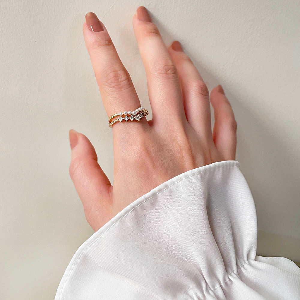 珍珠排鑽戒指組