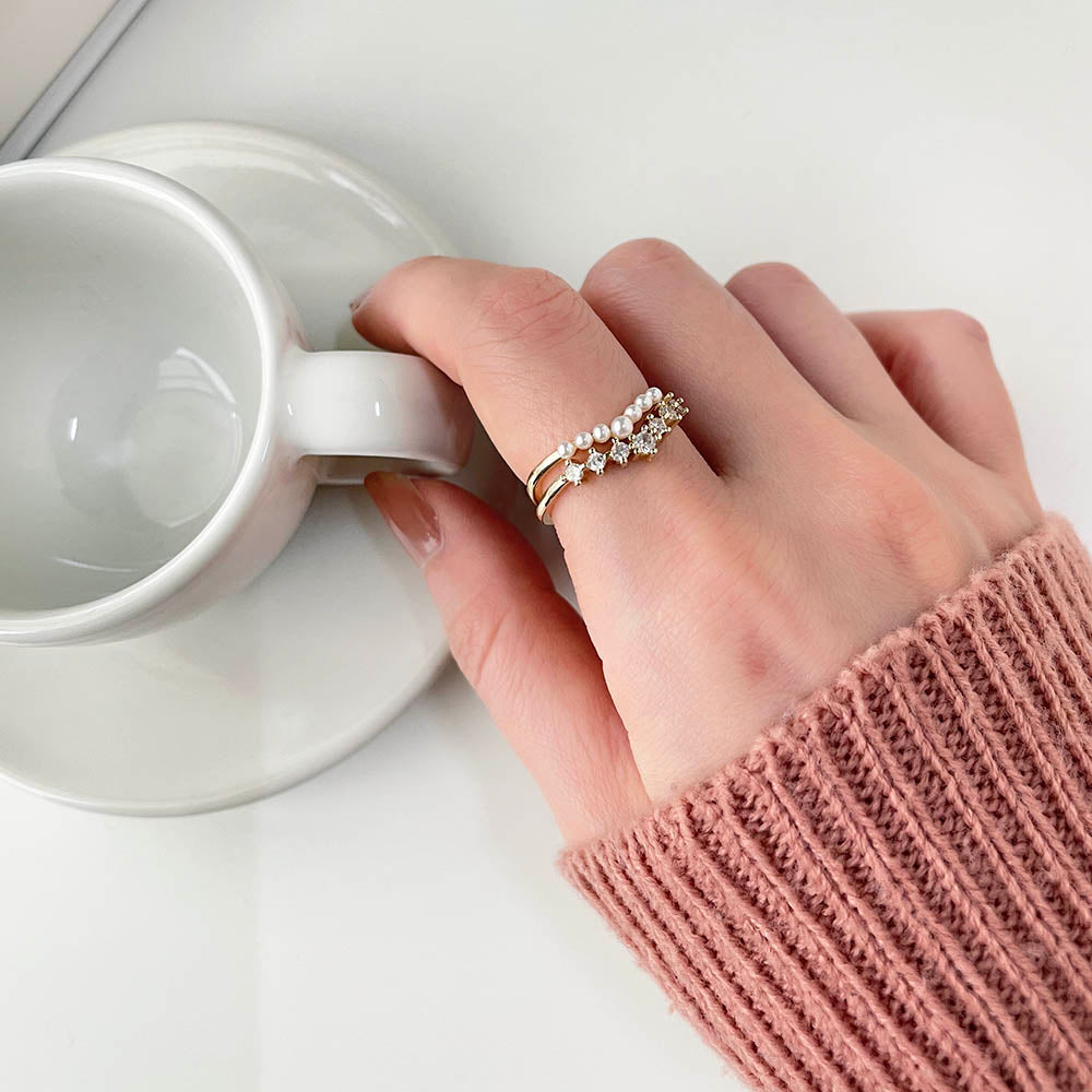 珍珠排鑽戒指組