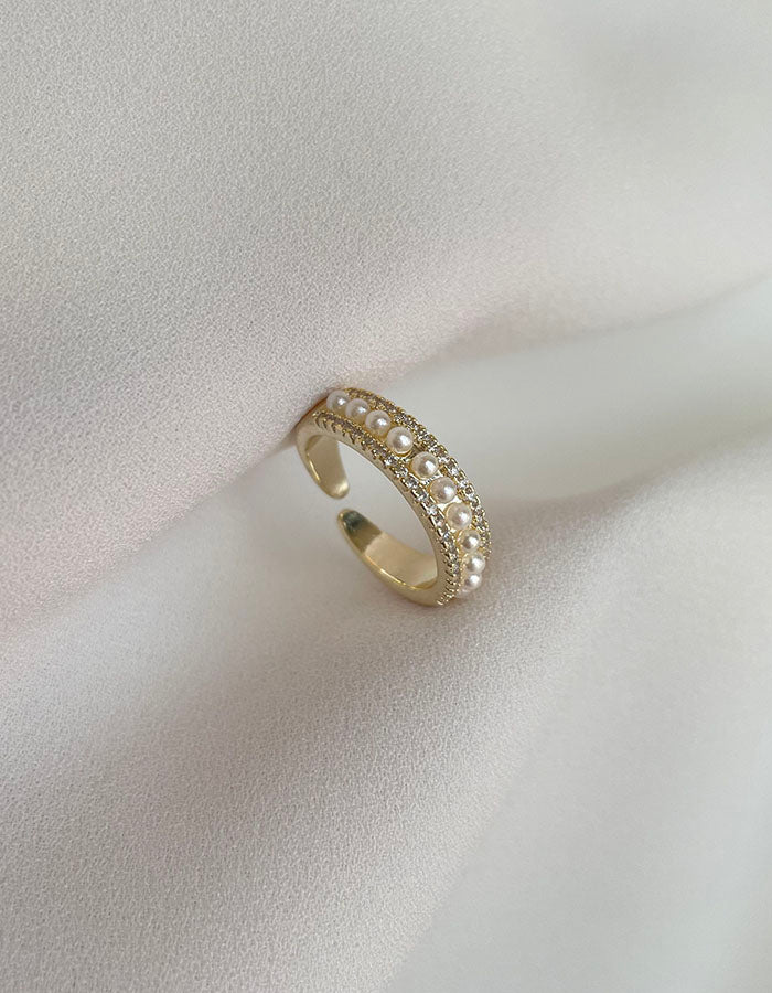古典大小珍珠鑲鑽調節戒指