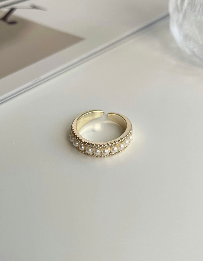 古典大小珍珠鑲鑽調節戒指
