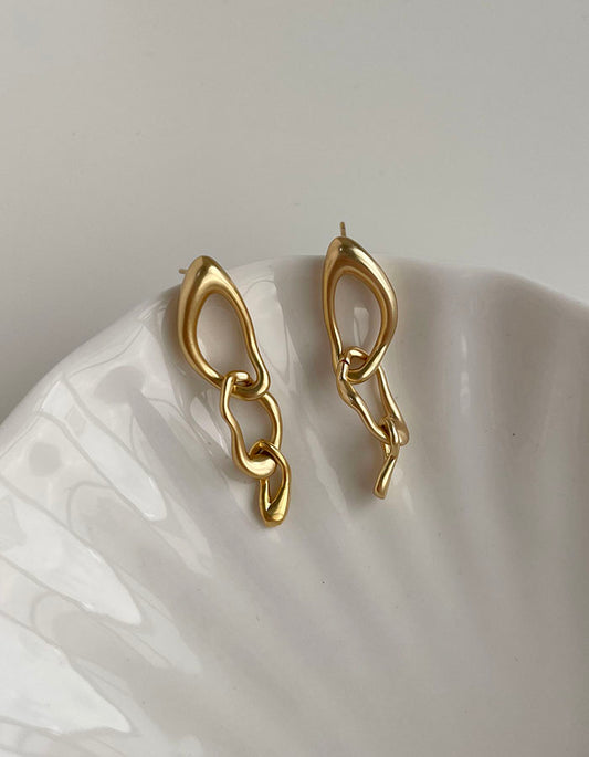 霧金扭曲鍊條耳環 - 925純銀針