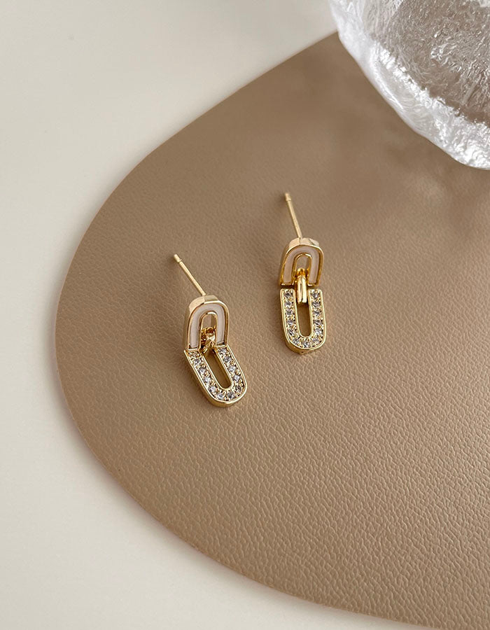 雙U鑲鑽耳環 - 925純銀針