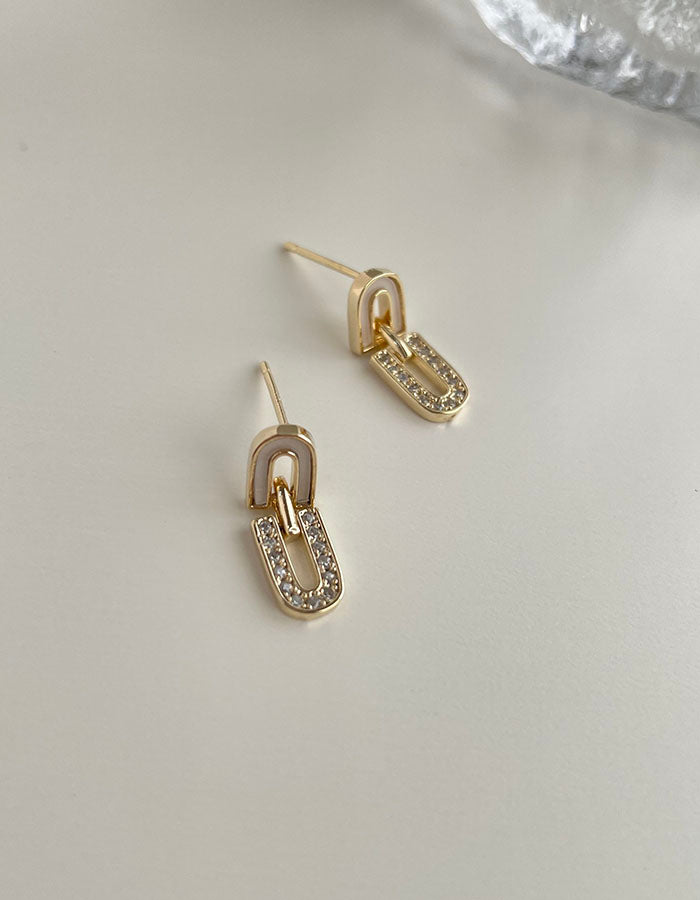 雙U鑲鑽耳環 - 925純銀針
