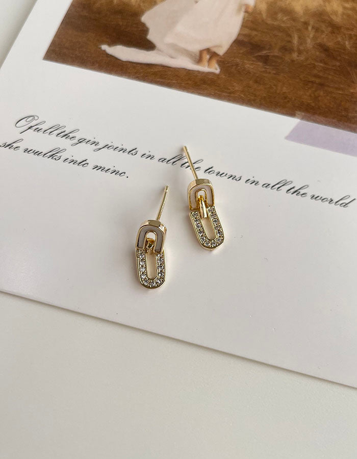 雙U鑲鑽耳環 - 925純銀針