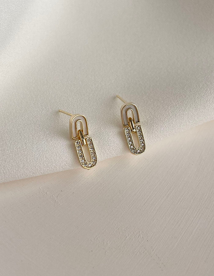 雙U鑲鑽耳環 - 925純銀針